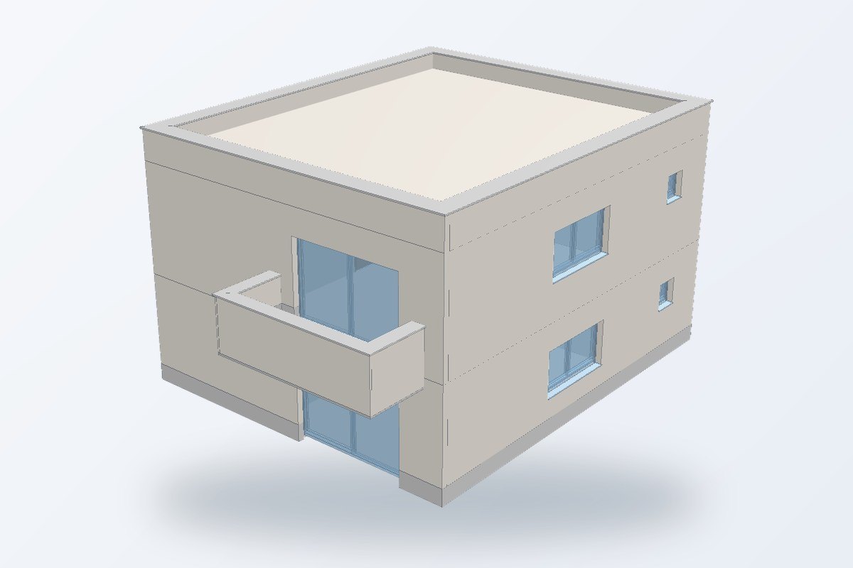 BIM model stambene zgrade s ravnim krovom i balkonom (Archicad → IFC)