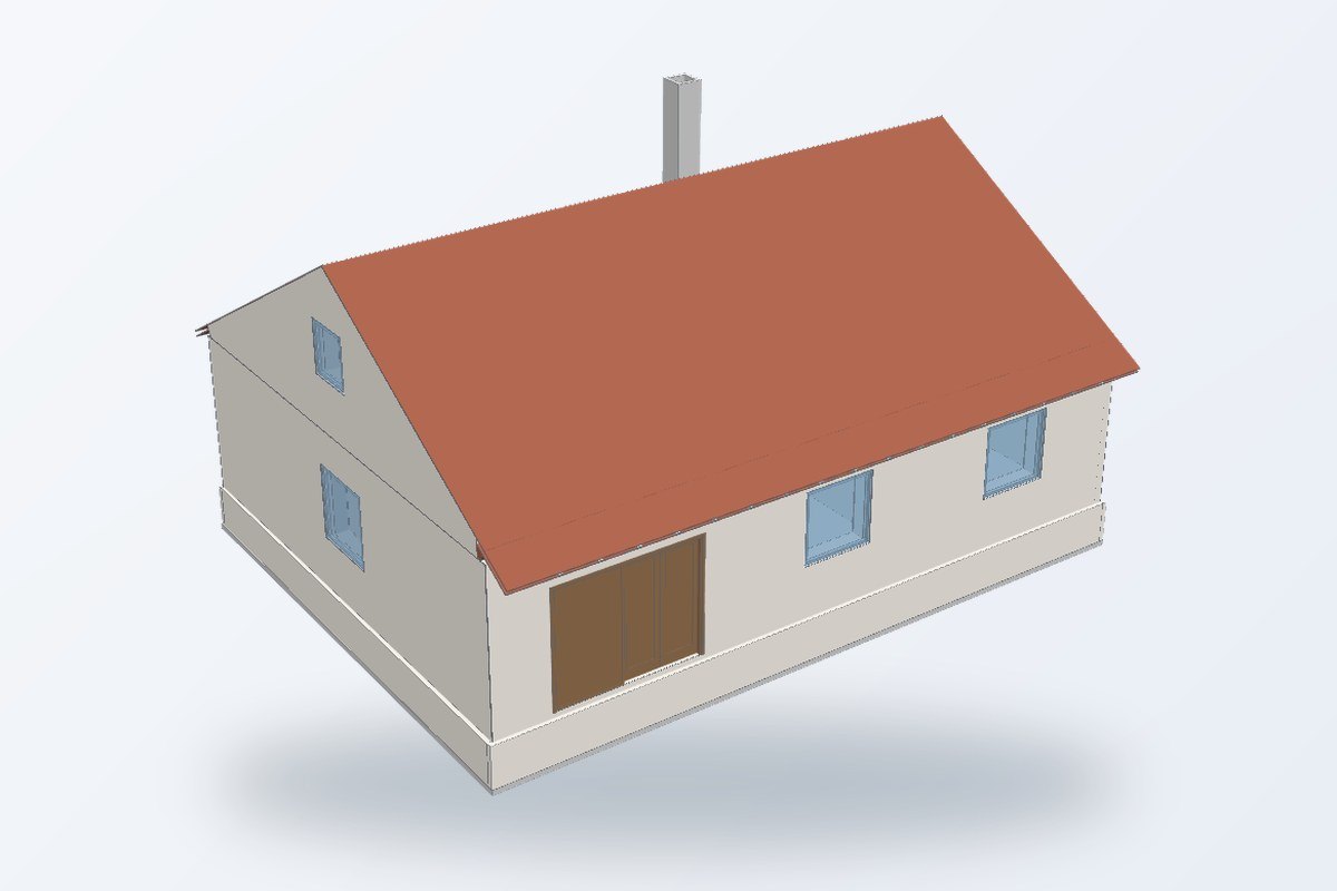 BIM model stambene zgrade s kosim krovom (Archicad → IFC)
